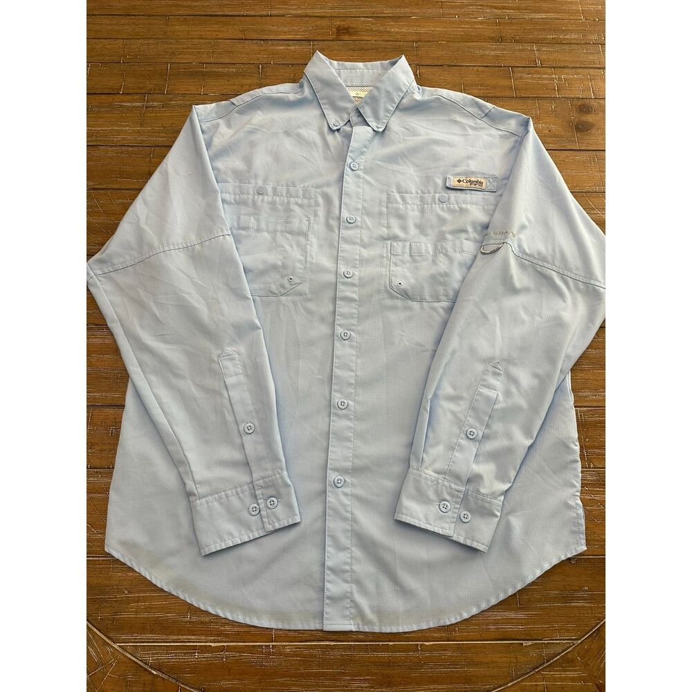 Columbia PFG Bahama Fishing Shirt Blue Long Sleeve Men's Medium